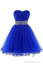A Line Homecoming Dresses, A Line Sweetheart Short Tulle Lace Up Royal Blue Homecoming Dress